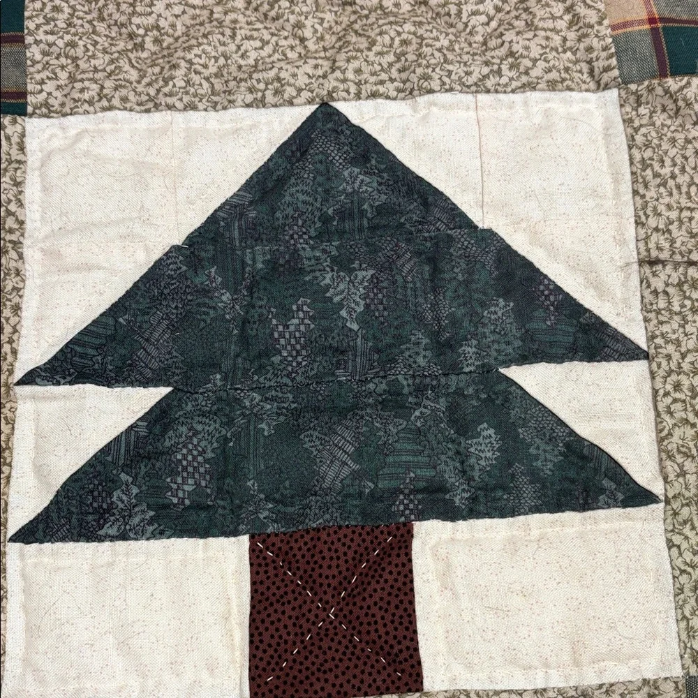 Handmade Patchwork Quilt - Red, Cream, Green Plaid